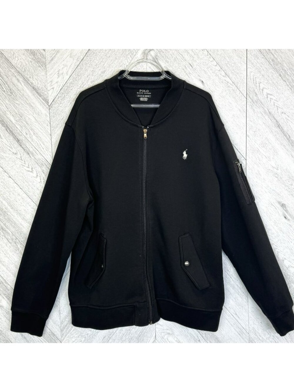 Polo Ralph Lauren Double Knit Bomber Jacket Full Zip Black Mens Size XL